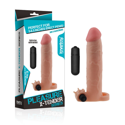 Pleasure X-Tender Vibrating Penis Sleeve Flesh 3 Inch